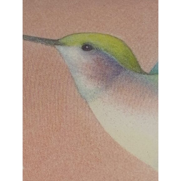 Framed Hummingbird & Flowers Print Artwork Embossed paper In Gold Wooden Frame 1 - Picture 2 of 12